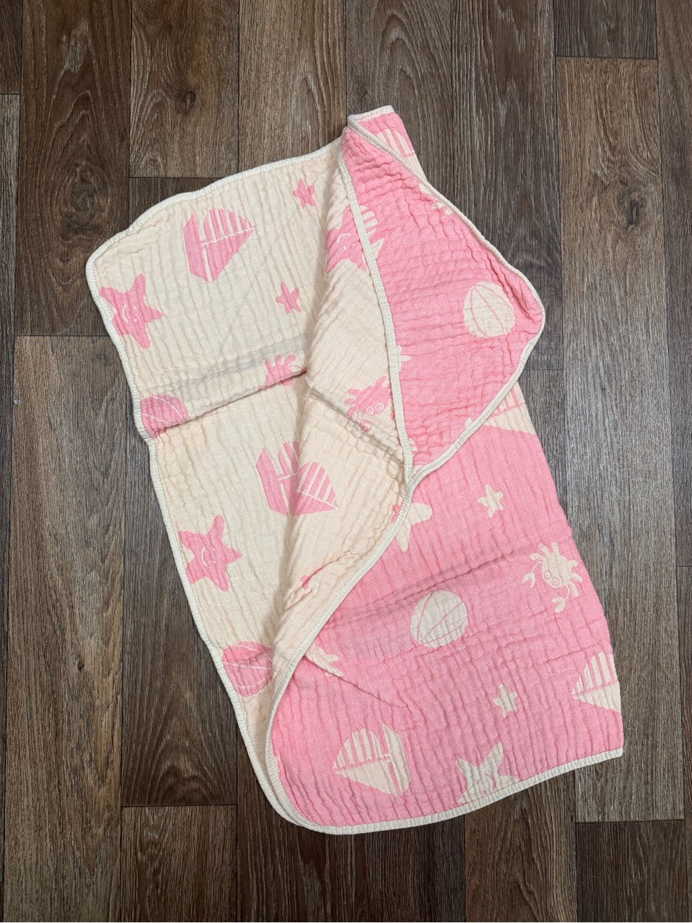 Pink Reversible Muslin Hooded Baby Towel